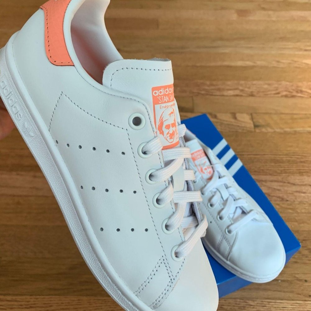 Adidas Stan Smith White / Coral Womens Shoes - Picture 4 of 6